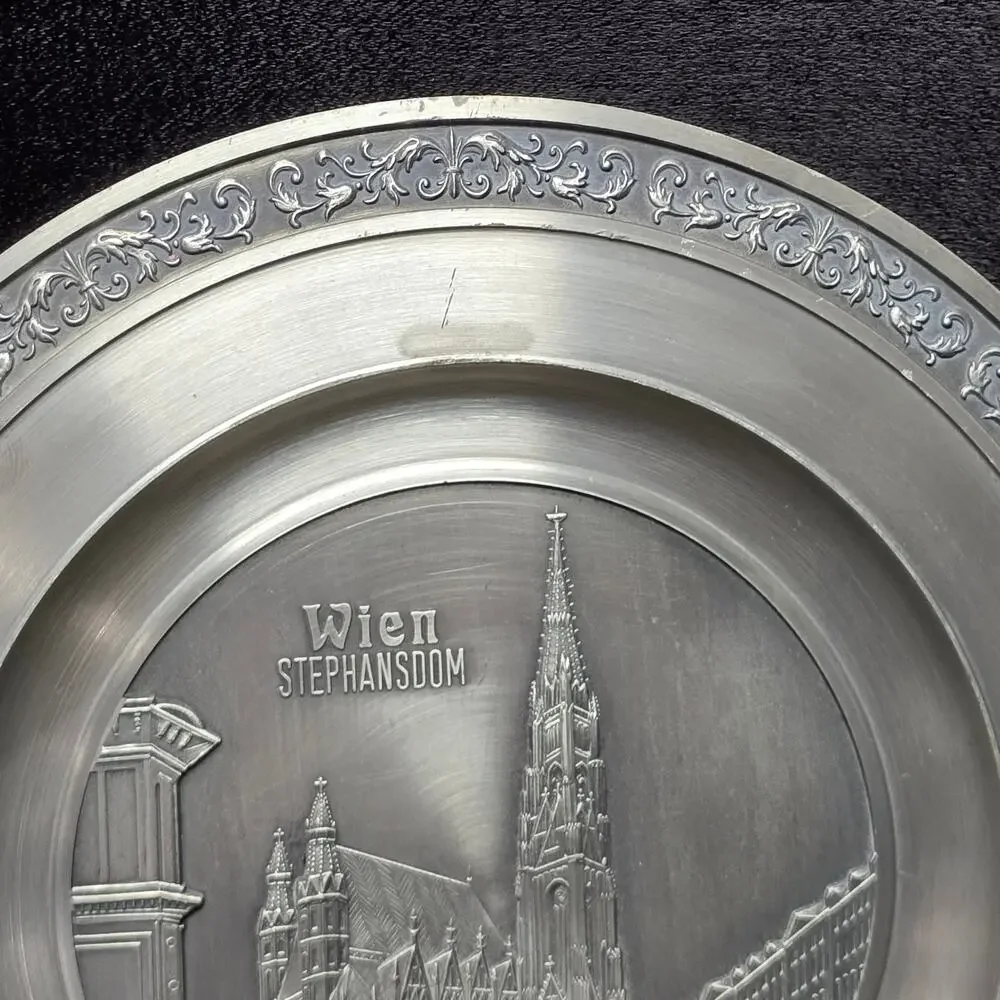 Vintage Engraved Roelan De Bilt Holland St Stephen's Cathedral Pewter Plate